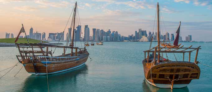 Dhow and skyline in Qatar