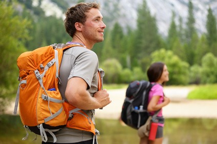 Hikers - people hiking, man looking in Yosemite