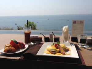 Breakfast at the top café/bar at Mia overlooking paradise!