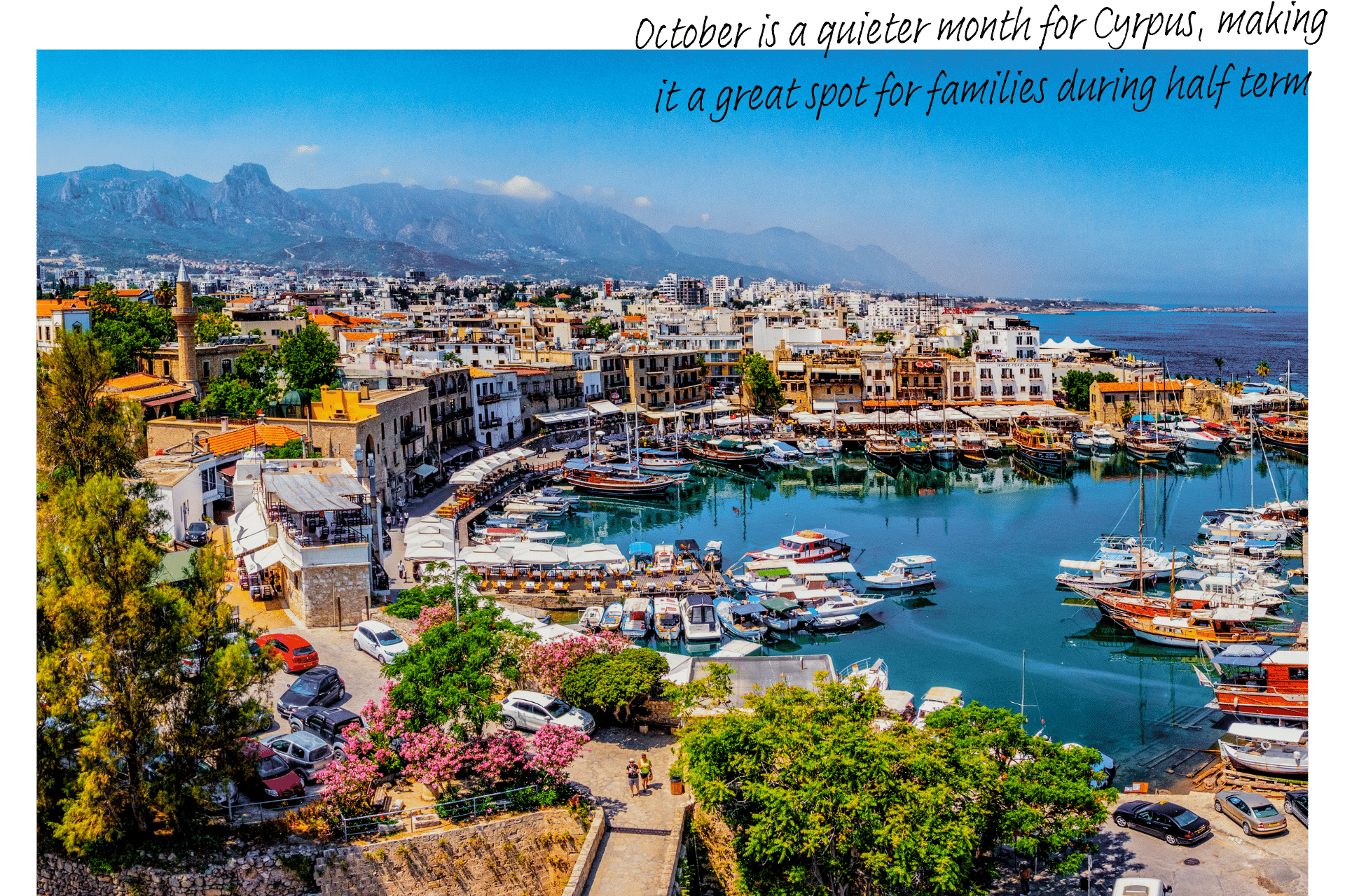 Where's hot in October? Bird's eye view of Kyrenia Marina in Cyprus.