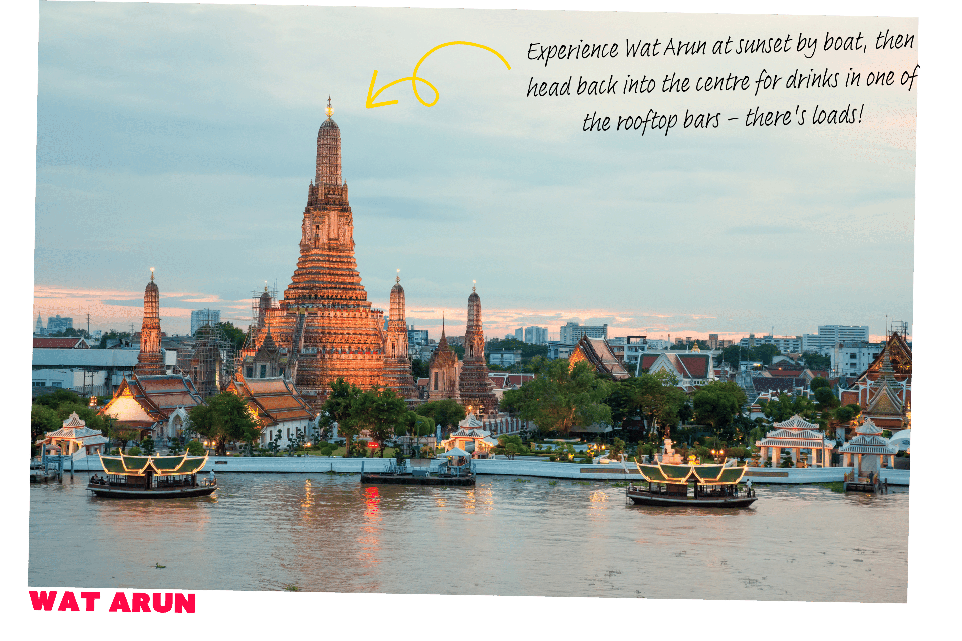 The Wat Arun temple on the banks of the Chao Phraya river in Bangkok - one of the best stopover cities for flying to Asia.