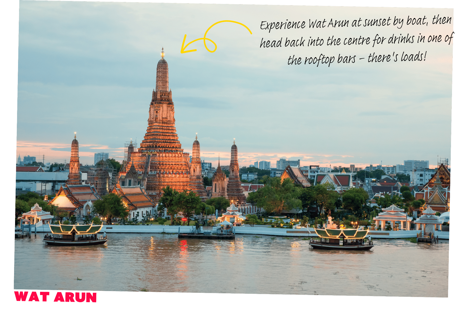 The Wat Arun temple on the banks of the Chao Phraya river in Bangkok - one of the best stopover cities for flying to Asia.