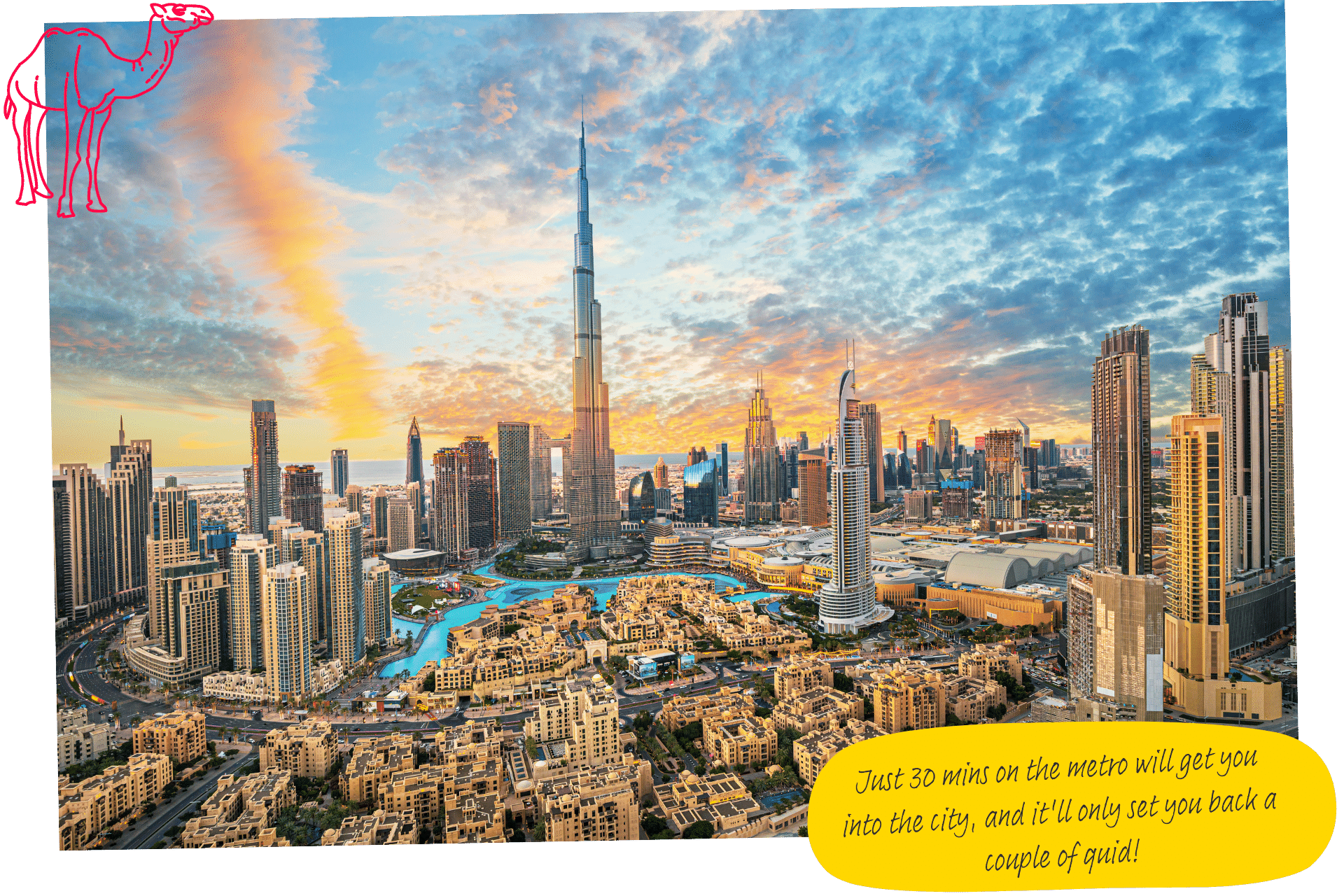 The Dubai skyline, with the Burj Khalifa in the centre - one of the best stopover cities for flying to Asia.