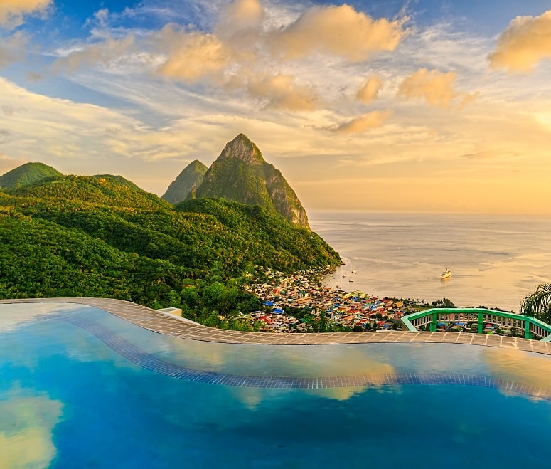 Infinity pool of five-star hotel with Piton views in St Lucia