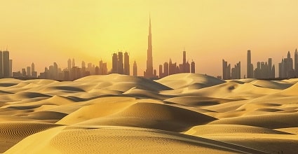 Dubai skyline view from desert