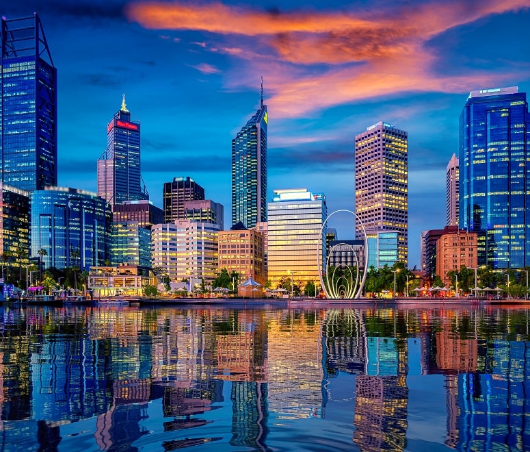 Perth skyline at sunset