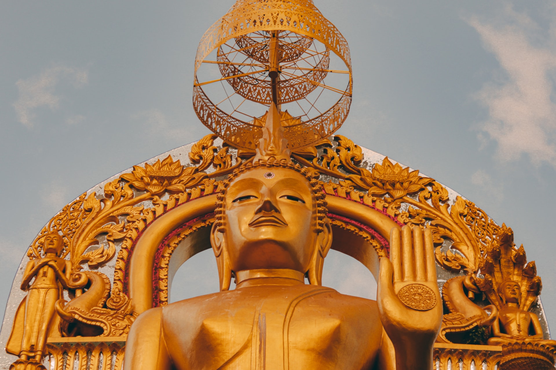 A large, gold, Buddha figure in Bangkok.