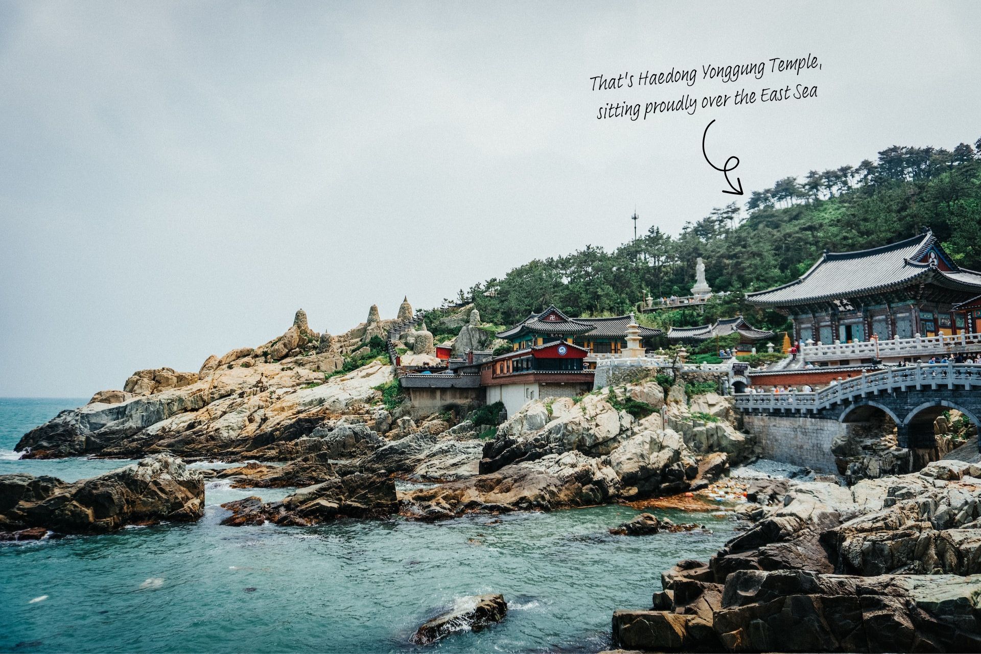 Haedong Yonggung Temple sits above the East Sea in Busan, South Korea.