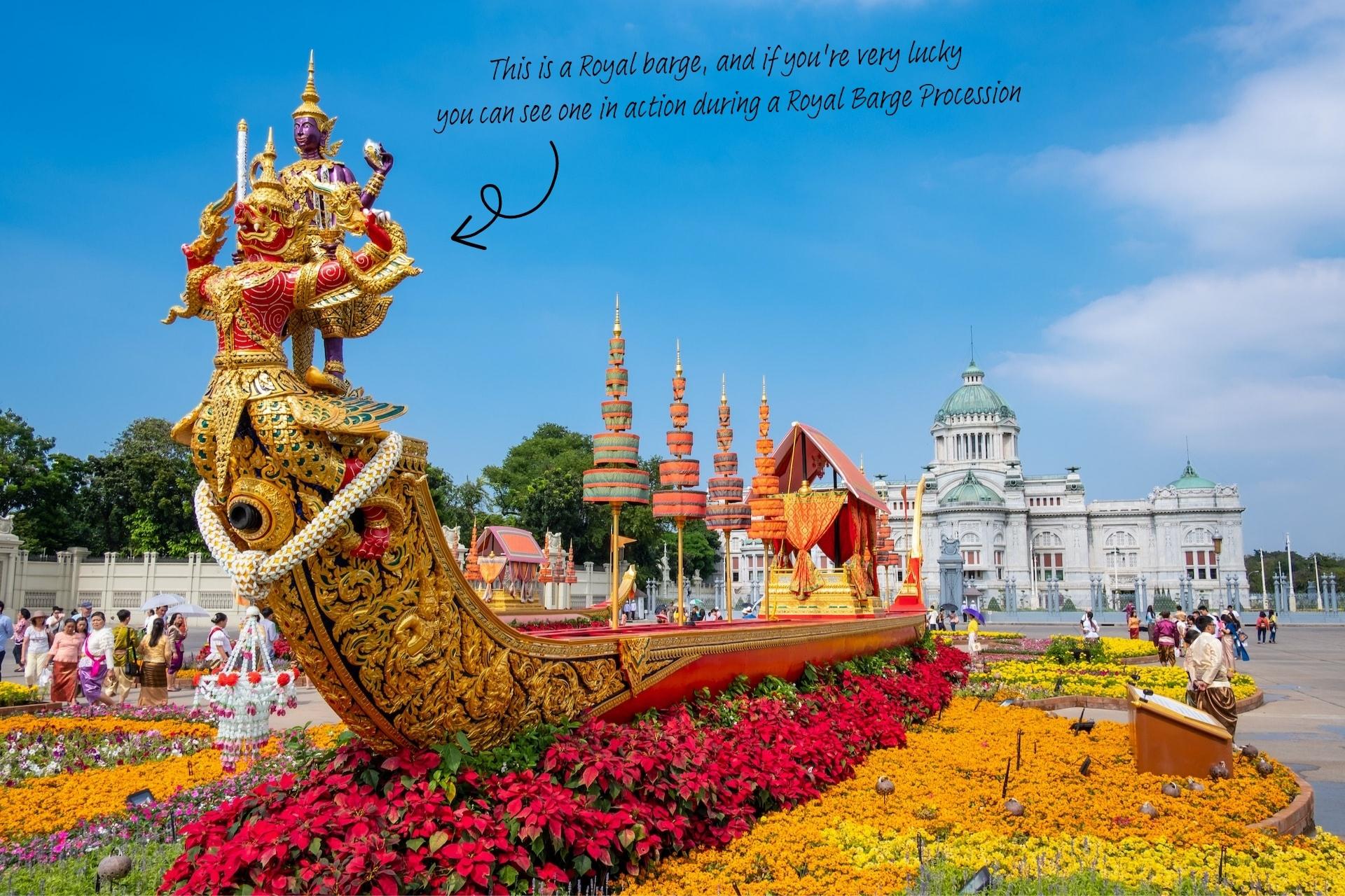 A golden Royal barge in Bangkok.