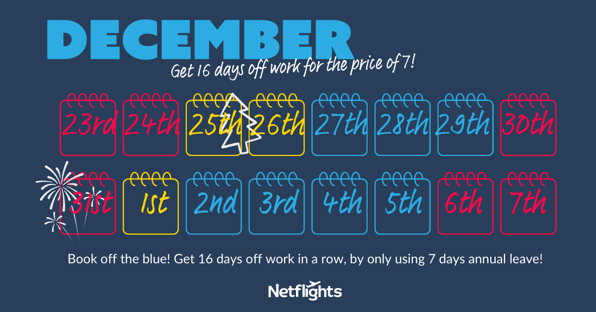 A graphic showing the days you should take off in December 2023 to get the most out of your annual leave.