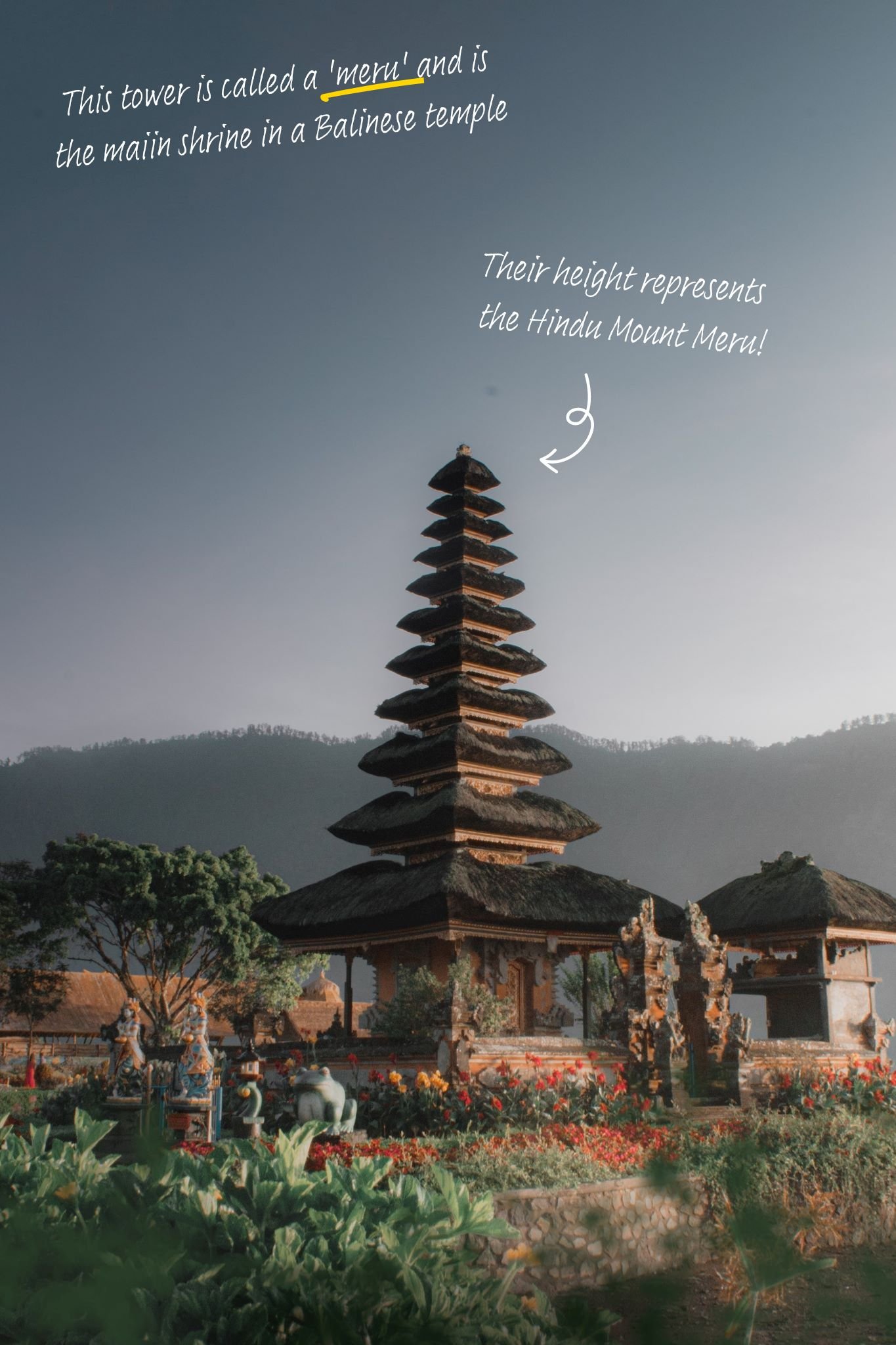 A Balinese temple stands tall in the landscape.