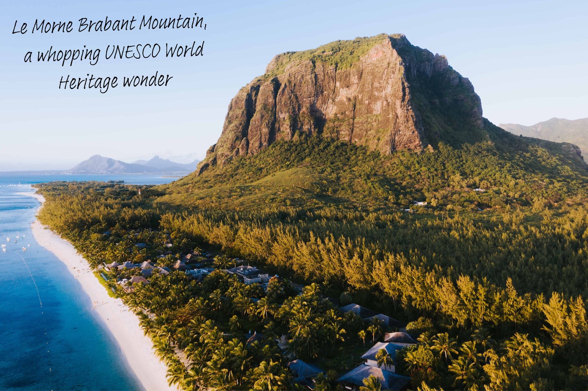 Le Morne Brabant Mountain rises above sea level in Mauritius.