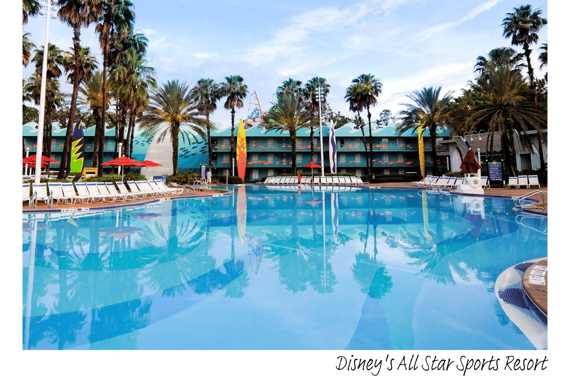 The pool at Disney's All Star Sports Resort, one of the Value Disney resorts at Walt Disney World Resort, Florida.