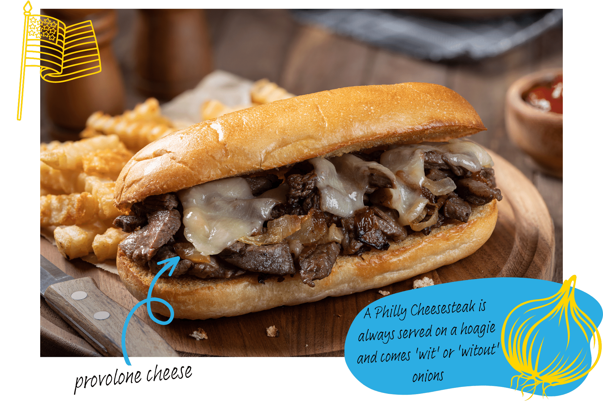 An image of a Philly Cheesesteak sandwich, an iconic sandwich from Philadelphia and one of the best sandwiches in the world.