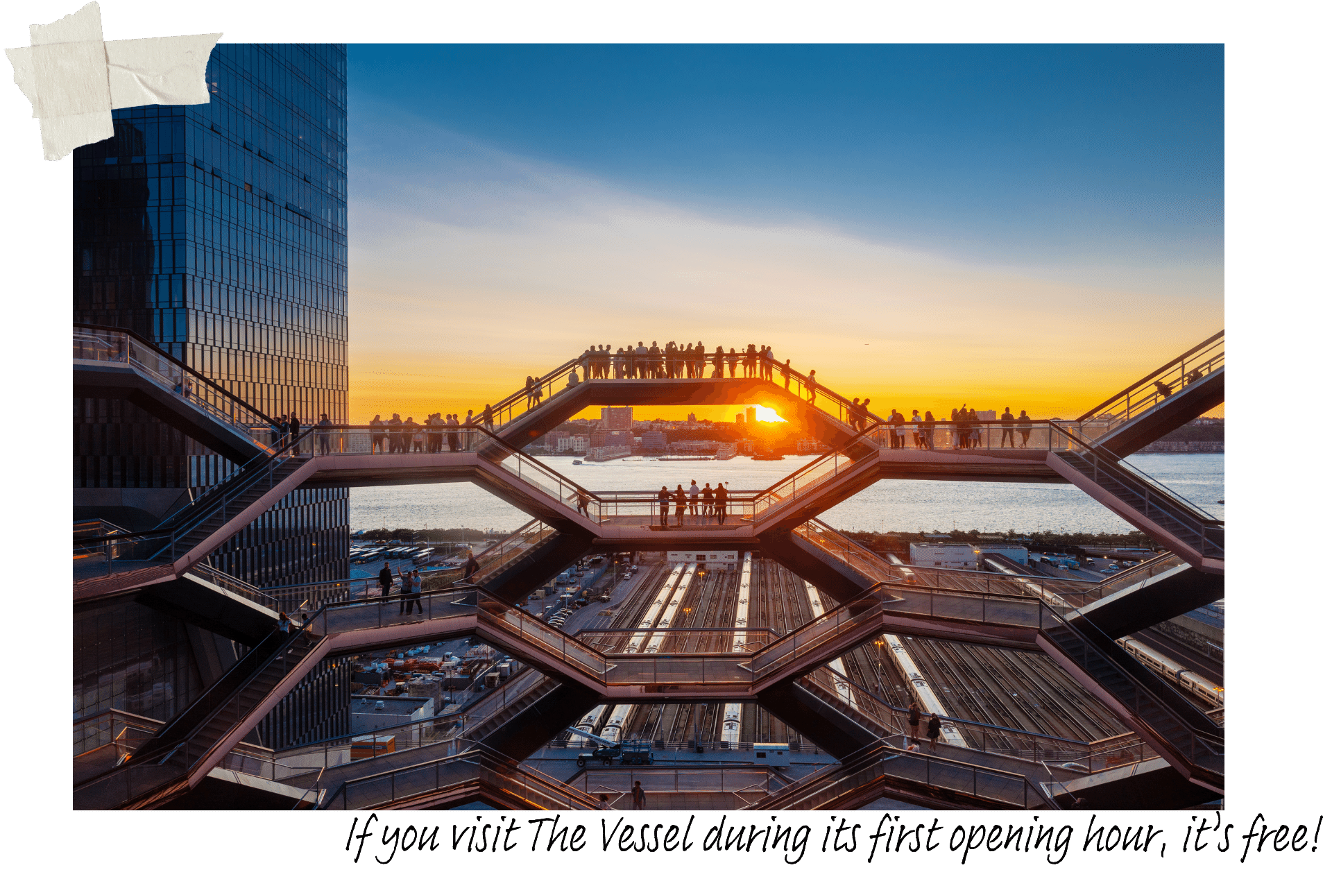 The Vessel at Hudson Yards at sunset. The Vessel is free during its opening hour, making it one of the free things to do in New York