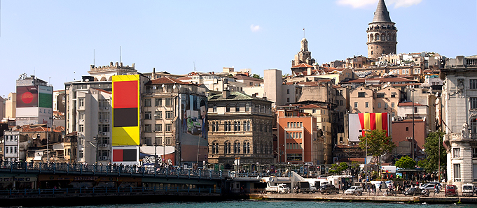 Buildings along a shoreline in Istanbul