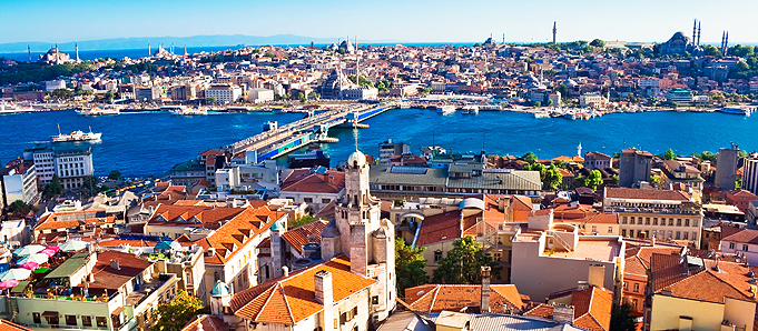 A view of a bridge across the water in Istanbul